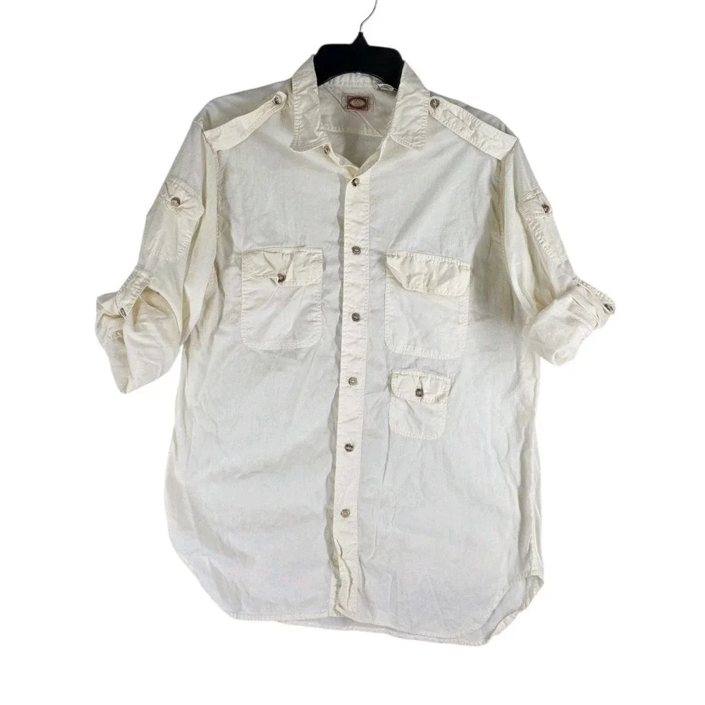 Vintage Banana Republic Safari Shirt Mens L Mill Valley Cotton Roll Tab Sleeve